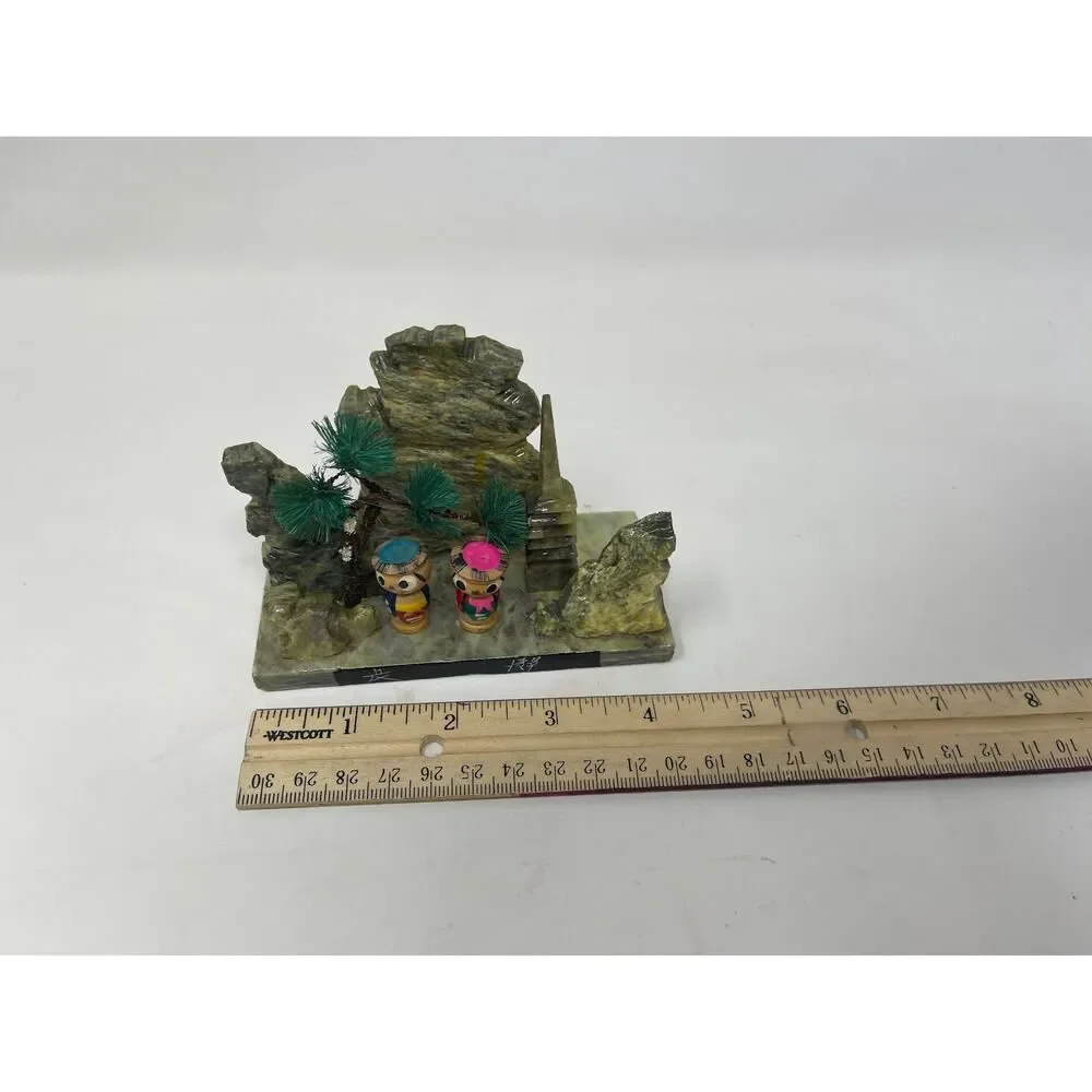 Japanese mini natural stone kokeshi doll couple, stone vintage figurine handmade